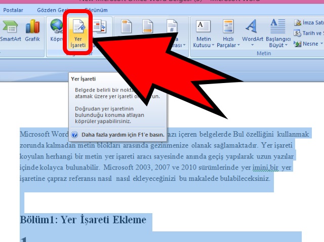 Microsoft Word’ de Yer İmi (İşareti) Nasıl Eklenir?