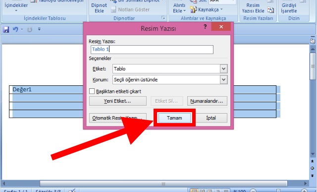Word’ de Bir Tablo İçin Resim Yazısı Nasıl Eklenir?